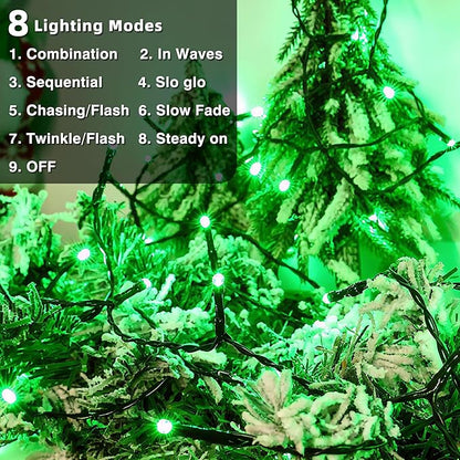 Lomotech St Patrick's Day Decorations Lights - 4 Pack Total 66ft 200LEDs Battery String Lights 8 Modes Waterproof with Timer for Home, Garden, Party, Holiday, Tree Decoration (Green Wire, Green)