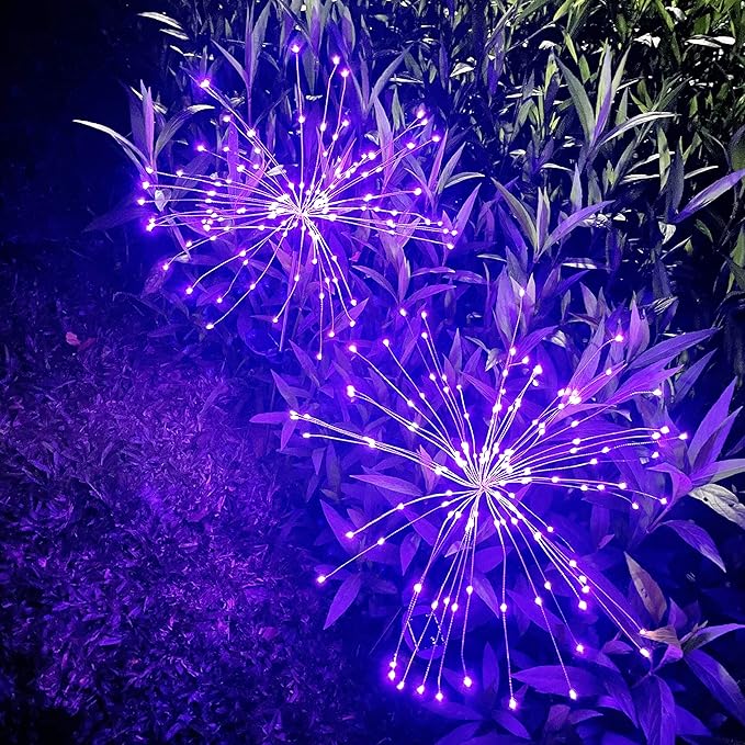 JJGoo Solar Firework Lights, 2 Pack 120 LEDs 2 Lighting Modes Solar Garden Lights Outdoor Waterproof for Yard Patio Walkway Pathway Party Wedding Christmas Decorative - Purple
