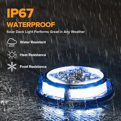 LUTEC 12 Pack Solar Deck Lights Driveway Dock 12 LEDs Light Solar Powered Outdoor Waterproof Road Markers for Step Sidewalk Stair Garden Ground Pathway Yard (Blue)