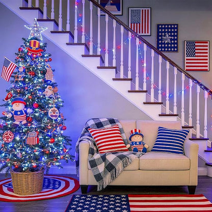 JMEXSUSS 33ft 100 LED Red White and Blue Lights Outdoor, 4th of July Lights Battery Operated with Remote, 8 Modes Patriotic Decorations for Indoor Outside Independence Day American Flag Holiday