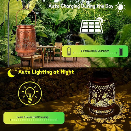 Solar Lanterns Outdoor Waterproof Decorative Garden Solar Lights Outdoor,Hanging Hollow Out Metal Ornaments Decor for Outside Lawn,Patio,Balcony,Yard Unique Gifts for Women Butterfly