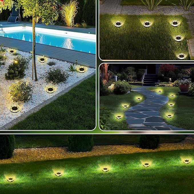INCX Solar Ground Lights,16 Pack Solar Lights Outdoor Waterproof, Solar Garden Lights Landscape Lighting for Patio Pathway Lawn Yard Deck Driveway Walkway, Warm White