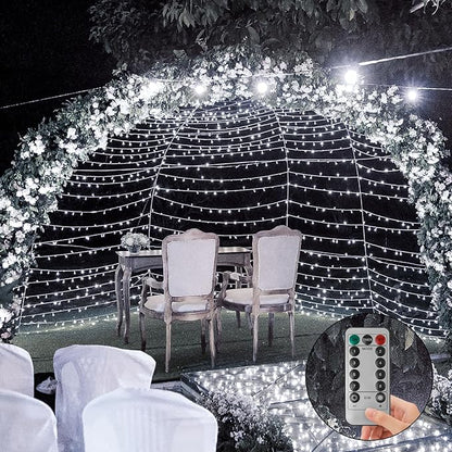 Battery Operated Christmas Lights, 33Ft 100 LED Cool White String Lights with Auto Timer & 8 Modes, Shatterproof Waterproof for Outdoor Indoor Wedding Party Home, Black Wire
