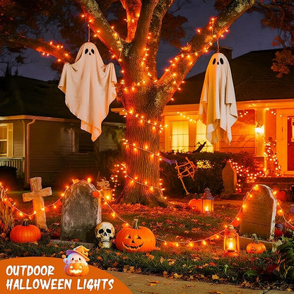 JMEXSUSS 4 Pack 50 LED Battery Operated String Lights Orange, Each 16.5ft Halloween String Lights with Timer, 8 Modes Orange Halloween Light Indoor Outdoor for Garland Party Fall Decoration