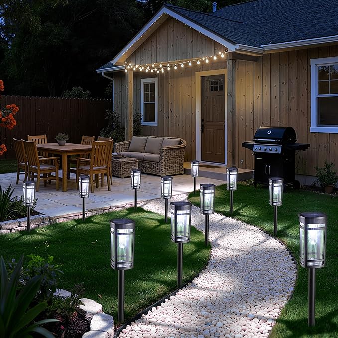 iBaycon Solar Pathway Lights, 8 Pack LED Solar Powered Garden Lights Outdoor Waterproof for Yard Path Landscape Lawn Stairway Walkway (Cool White)