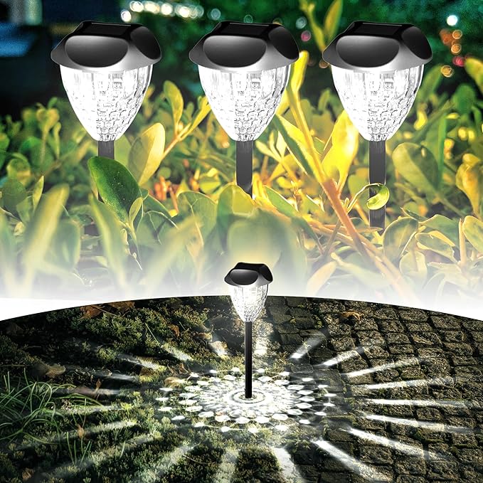 Ensenior 8-Pack Solar Lights Outdoor, Auto ON/Off 6500K LED Solar Garden Lights for Pathway, Yard, Patio, Walkway, Planter, Waterproof, Energy-Efficient Landscape Lighting