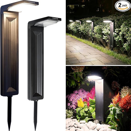 Warm White Solar Pathway Lights 2 Pack - Ultra Bright Waterproof Outdoor LED Lights for Garden, Walkway & Patio - 2 Brightness Modes - Solar Powered Yard Lighting