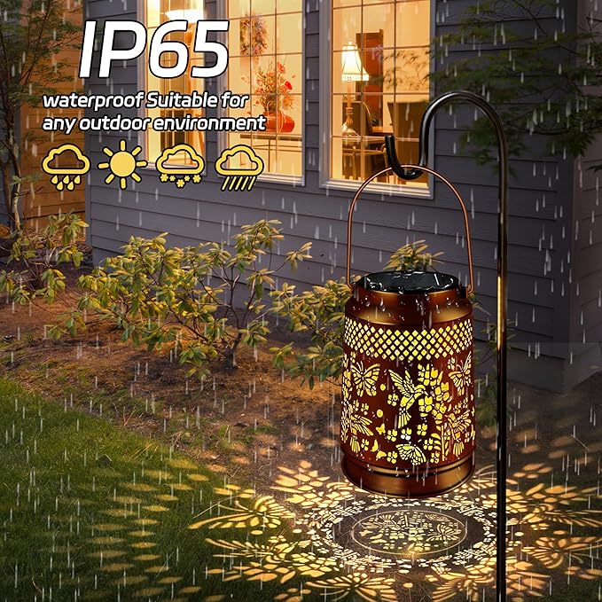 KY&BOSAM Solar Lanterns Outdoor Waterproof Hummingbird & Butterfly Lantern Garden Decor Birthday Gift for Women Mom Metal Hanging Solar Light LED Decorative for Patio Yard Lawn Backyard Front Porch