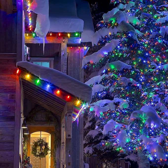 Outdoor Fairy Lights Battery Operated,10 Feet100LED Green Copper Wire Cluster Lights with Timer, Twinkle Firecracker Mini String Light, for Christmas Tree Wreath Wedding,Multicolor