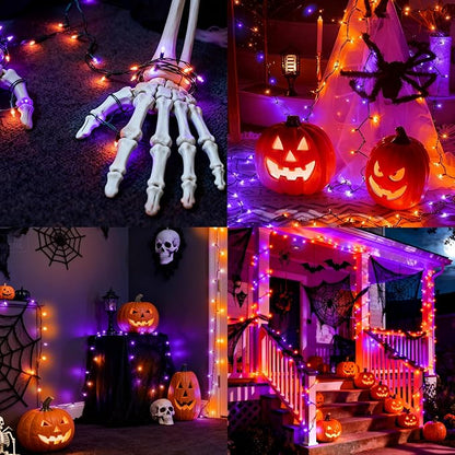 Joiedomi 16.3FT Orange&Purple Halloween Lights,50 Count Battery Operated Christmas String Tree Fairy LED Lights with 8 Modes,Multifunction Green Wire with Timer for Xmas Decor Party Holiday House