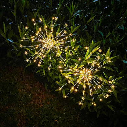 JJGoo Solar Firework Lights, 2 Pack 180 LEDs 2 Lighting Modes Solar Lights Outdoor Waterproof for Garden Patio Walkway Pathway Party Wedding Christmas Decorative - Warm White