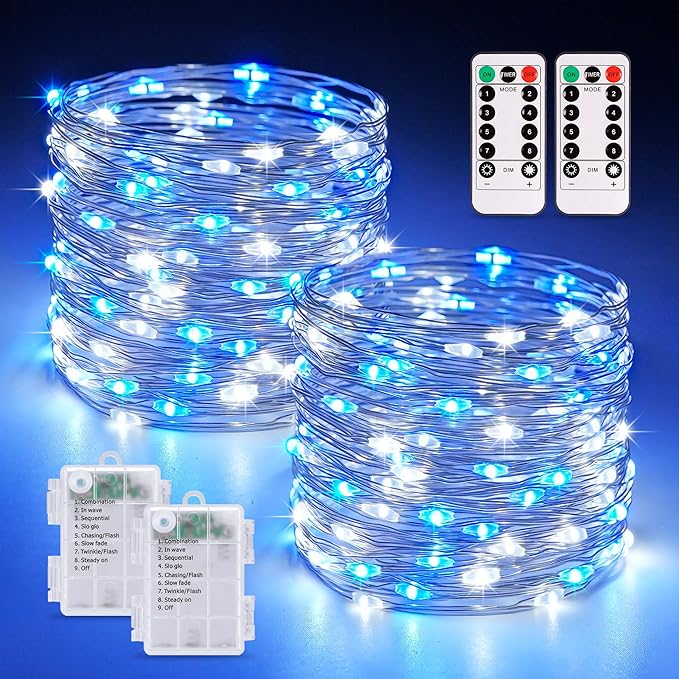 2-Pack 33ft Christmas LED String Lights, Waterproof Timer Lights