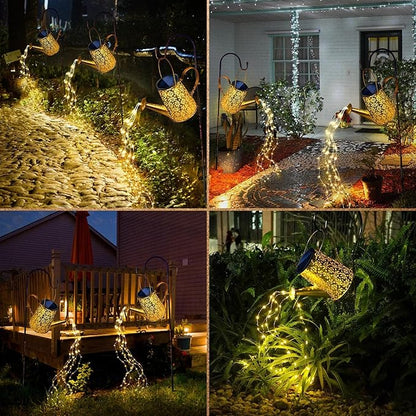 Anordsem Solar Garden Lights Decorative - Metal Watering Can with Cascading and Hook - Waterproof Hanging Lantern Outdoor Yard Lawn Decor - Birthday Gardening Gifts for Mom Grandma