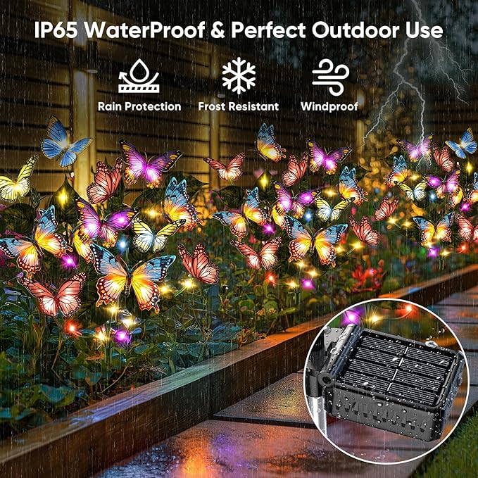 Solar Lights Outdoor Garden Decor: 4 Pack 68 Silk Butterflies with 88 Color-Changing LEDs - Auto On/Off 12H Magical Lighting IP65 Waterproof for Yard Patio Pathway - Unique Gifts for Mom Grandma