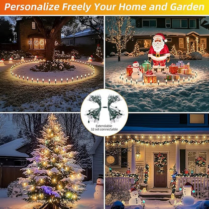 30Ft C9 Led Christmas Pathway Lights Outdoor, 20 Warm White Bulbs Waterproof Connectable Christmas Walkway Lights with Stakes for Yard Lawn Sidewalk Driveway Christmas Decorations