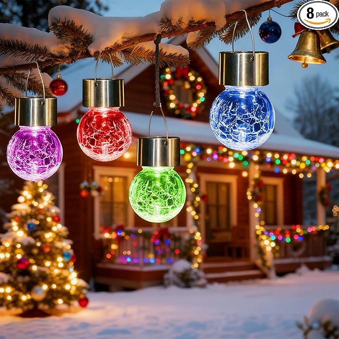 Solar Flower Lanterns 8-Pack, Patio Hanging LED Decor