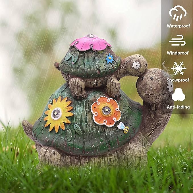 TERESA'S COLLECTIONS Garden Decor, Turtles Garden Decor, Family Tortoises with Solar Light, Waterproof Resin Garden Statue, Turtles Gifts Birthday Gifts for Women Mom, 7"