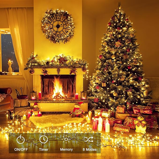 4-Pack 160ft Christmas LED String Lights, Waterproof Timer Lights
