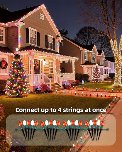Pathway Christmas Lights Outdoor, 51.4ft 40 Bulb Lights with Stakes, Multicolor