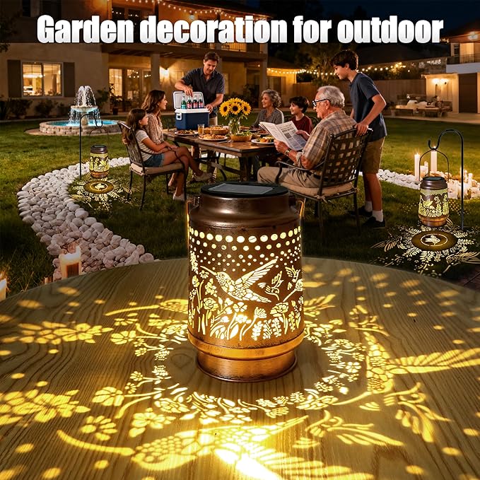 2 Pack Hummingbird Solar Lantern - Hummingbird Solar Lights for Outside, Patio, Backyard, and Porch - Waterproof Hanging Lantern for Outside - Perfect Gifts for Women