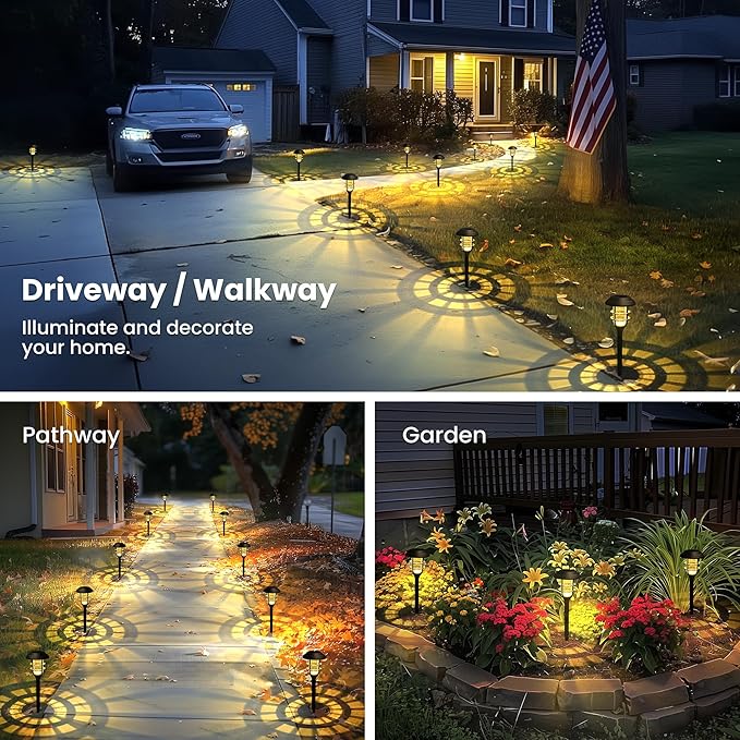 Warm White Solar Pathway Lights 8-Pack, Garden LED