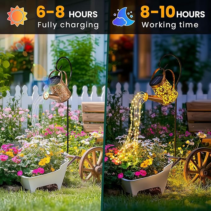 Solar Lights Outdoor Decor, Perfect Gardening Gift for Mom Women Grandma, Thoughtful Birthday Present, Hanging Lanterns Watering Can Lights for Garden, Yard, Porch, Patio Backyard Decoration