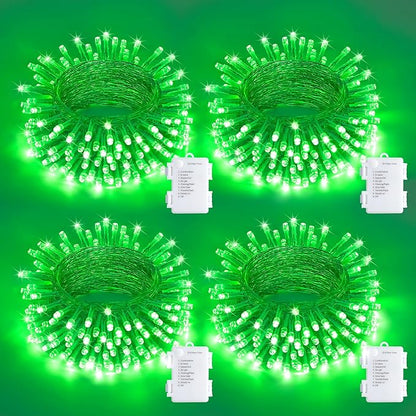 JMEXSUSS 4 Pack 50 LED Battery Operated String Lights Green, Each 16.5ft Green Light Outdoor Waterproof, 8 Modes St. Patrick’s Day Lights Indoor with Timer for Christmas Halloween Party Decoration