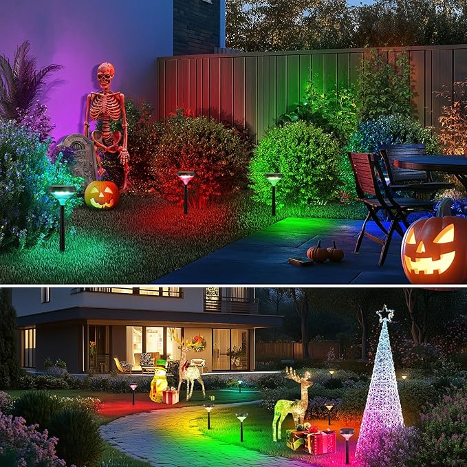 Linkind Solar Pathway Lights 8 Pack, Color Changing Solar Lights Outdoor Waterproof, Multicolor/Warm White/Cool White St Patricks Day Lights for Walkway Yard Garden Landscape
