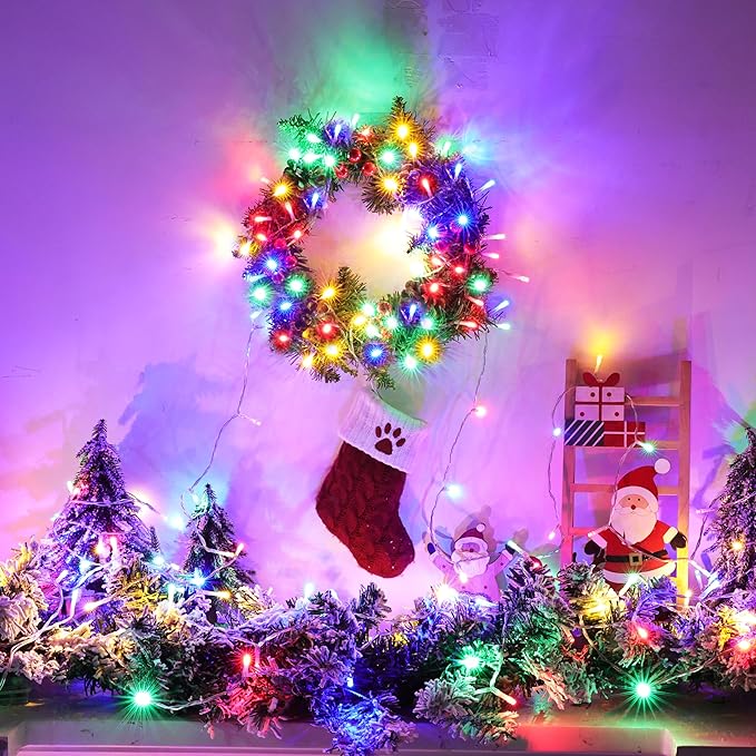 Lomotech Battery Operated Christmas Lights - 2 Pack Total 33ft 100LEDs String Lights 8 Modes Waterproof with Timer for Home, Garden, Party, Holiday, Tree Decoration (Clear Wire, Multicolor)