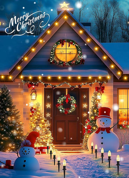 Brightown Solar C9 LED Christmas Lights Outdoor House, 50Ft 40 Faceted Bulbs, Waterproof Strawberry Light for Walkway Driveway Sidewalk Decorations Outside, Warm White