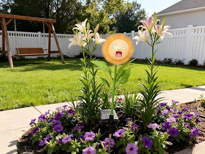 Personified Bobble Face Wind Spinners Sunflower Solar Light Outdoor with Funny Astonished Face - Garden Decor, Waterproof Auto-On/Off Pathway, Lawn, Yard Stake Light for Decorations - Single Pack