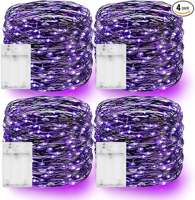4-Pack 80ft Halloween LED String Lights, Waterproof Timer Lights