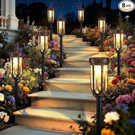 Lomotech Solar Pathway Lights - 8 Pack Solar Lights Outdoor Waterproof, Bright LED Solar Garden Lights for Patio Landscape Lawn Yard Walkway Driveway (Warm White)