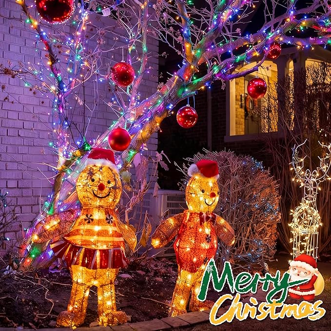 4 Pack Christmas String Lights Battery Operated, Each 50 LED16.5Ft Dark Green String Lights Auto Timer 8 Modes Indoor Outdoor Xmas Wreath Tree Decor (Multicolor)