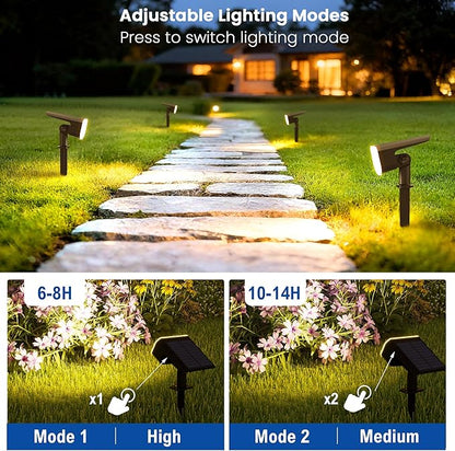 Solar Lights Outdoor Waterproof IP65, Super Bright LED, 3000K 2 Lighting Modes, Solar Powered Yard Garden Solar Spot Lights for Outside Landscape Auto On/Off -6 Pack