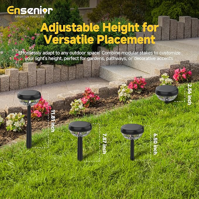 Ensenior 10-Pack Solar Lights Outdoor, Auto ON/Off 3000K LED Solar Garden Lights for Pathway, Yard, Patio, Walkway, Flower Bed, Halloween Christmas Landscape Lighting, IP65 Waterproof, Flag Lights
