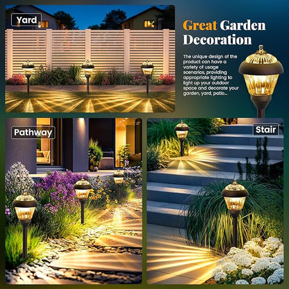 SOLPEX Solar Pathway Lights Outdoor Waterproof Solar Powered Pathway Lights - Glass & Metal Bronze Design with 2 Lighting Modes for Garden, Yard, Walkway, Driveway, Patio (4 Pack, Warm White)