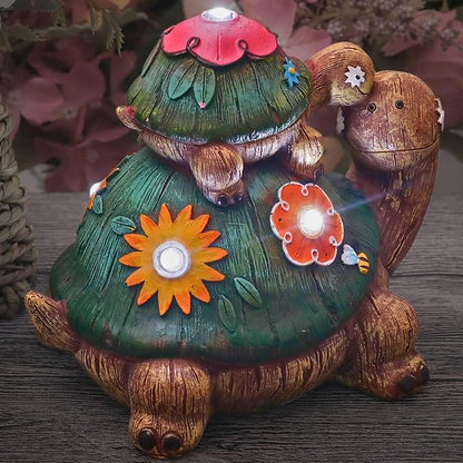 TERESA'S COLLECTIONS Garden Decor, Turtles Garden Decor, Family Tortoises with Solar Light, Waterproof Resin Garden Statue, Turtles Gifts Birthday Gifts for Women Mom, 7"