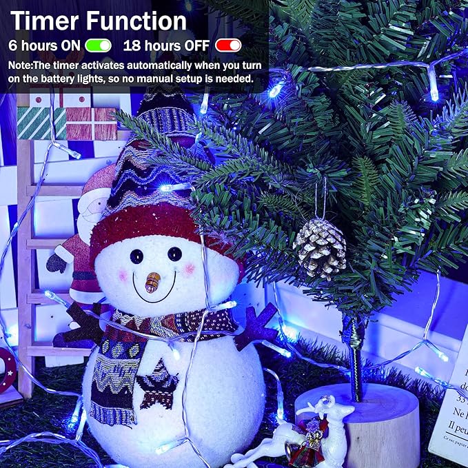 Lomotech Battery Operated Christmas Lights - 4 Pack Total 66ft 200LEDs String Lights 8 Modes Waterproof with Timer for Home, Garden, Party, Holiday, Tree Decoration (Clear Wire, Blue)