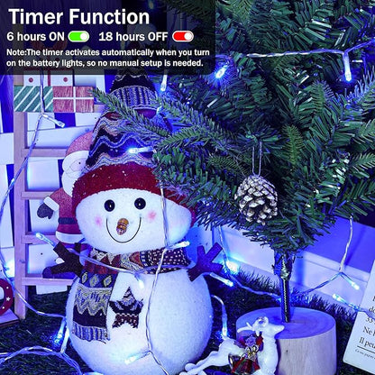 Lomotech Battery Operated Christmas Lights - 4 Pack Total 66ft 200LEDs String Lights 8 Modes Waterproof with Timer for Home, Garden, Party, Holiday, Tree Decoration (Clear Wire, Blue)