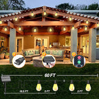 60ft LED Patio String Lights, Waterproof Outdoor