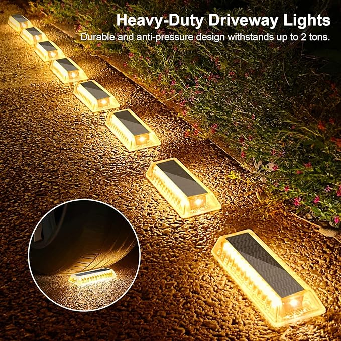 Lacasa Solar Deck Lights 4 Pack, Driveway Dock LED Light Solar Powered Outdoor Waterproof Road Markers for Step Sidewalk Stair Garden Ground Pathway Yard,Warm White