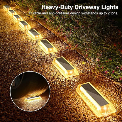 Lacasa Solar Deck Lights 4 Pack, Driveway Dock LED Light Solar Powered Outdoor Waterproof Road Markers for Step Sidewalk Stair Garden Ground Pathway Yard,Warm White