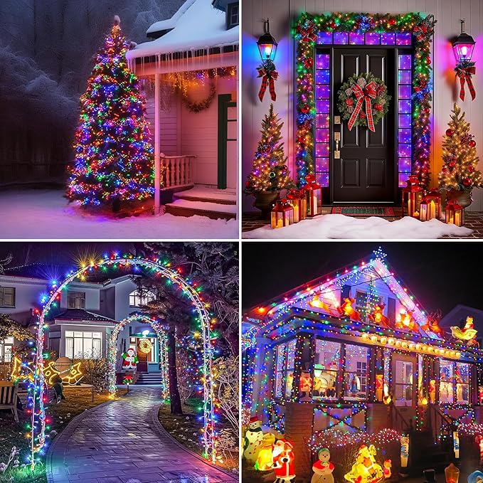 Battery Operated Christmas Lights, 33 FT 100 LED Mini String Lights with Timer and 8 Modes, Green Wire Outdoor String Lights for Tree Xmas Indoor Holiday Party Garden Decor, Multicolor 2pack