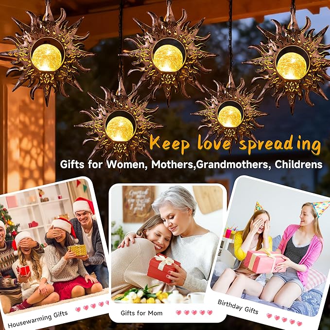 Solar Lights Outdoor Decorative,Sunflowers Hanging Solar Garden Lights Waterproof Yard Decor Metal Sun Flowers Unique Gifts Ideas for Outside Patio Lawn Tree Decorations,Yard Patio Accessories