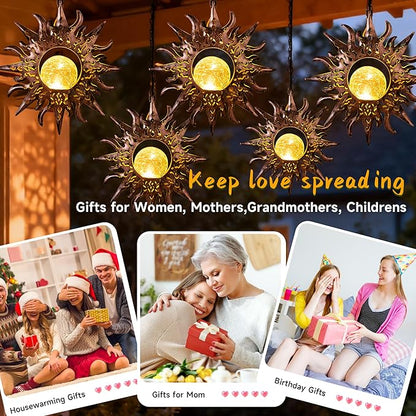 Solar Lights Outdoor Decorative,Sunflowers Hanging Solar Garden Lights Waterproof Yard Decor Metal Sun Flowers Unique Gifts Ideas for Outside Patio Lawn Tree Decorations,Yard Patio Accessories