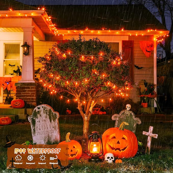 JMEXSUSS 4 Pack 50 LED Battery Operated String Lights Orange, Each 16.5ft Halloween String Lights with Timer, 8 Modes Orange Halloween Light Indoor Outdoor for Garland Party Fall Decoration