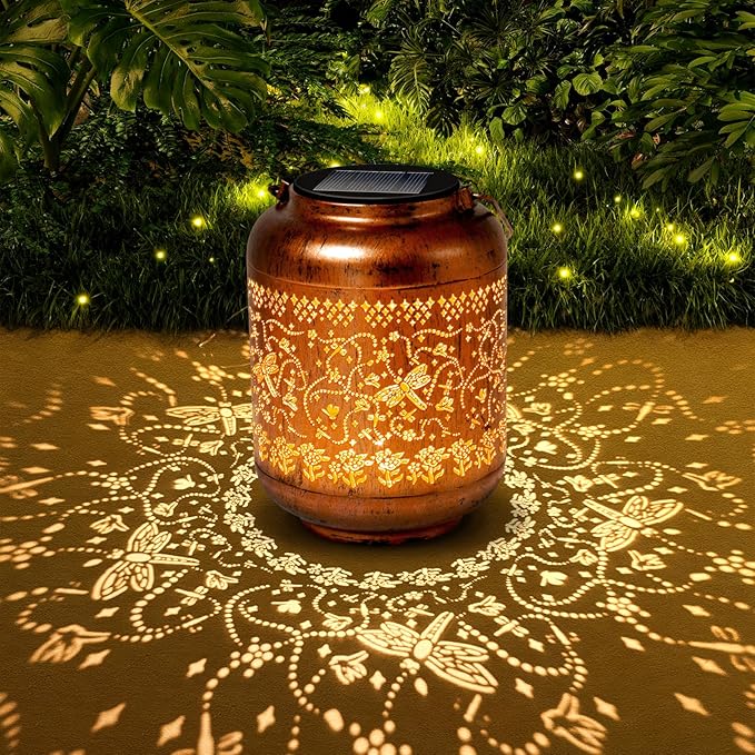 Dragonfly Solar Lanterns Outdoor Waterproof, Birthday Gifts for Women Metal Hanging Solar Lights for Yard Garden Decor Dragonfly Gardening Mothers Day Gifts for Mom Grandma