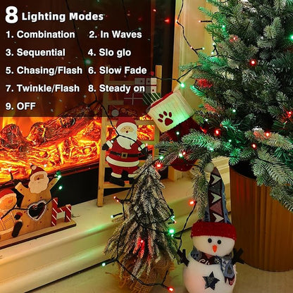Lomotech Battery Operated Christmas Lights - 4 Pack Total 66ft 200LEDs String Lights 8 Modes Waterproof with Timer for Home, Garden, Party, Holiday, Tree Decoration (Green Wire, Red & Green）