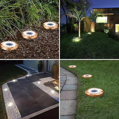 Biling Solar Ground Lights Outdoor 8 Pack, Bright 16 LEDs Solar Lights Outdoor Waterproof, Bronze Landscape Lights Solar Powered for Yard Garden Walkway Pathway Driveway (White)